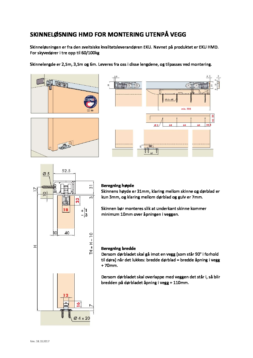 EKU HMD for utenpaliggende montering pdf - Utenpåliggende skyvedør